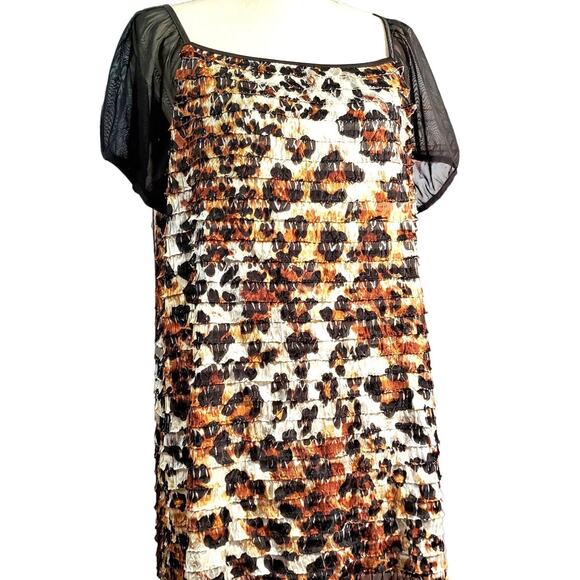 New Directions ND Ruffled Animal Print Top Size 2X Sheer Cap Sleeves Light - Picture 1 of 14